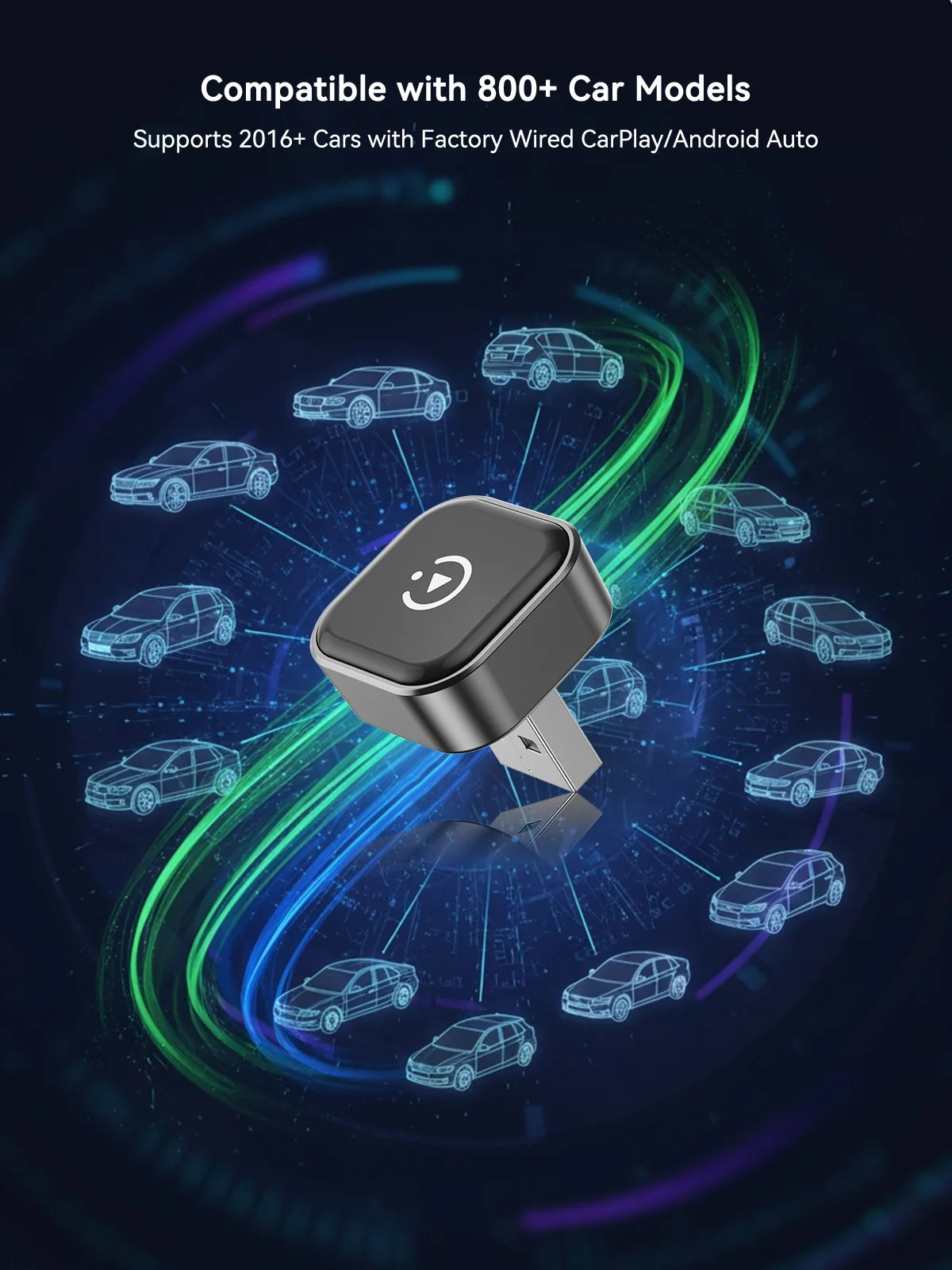 Dongle inalámbrico CarPlay y Android Auto 2 en 1, conexión automática rápida, Plug & Play compacto para iPhone Android, USB A/USB-C sin retardo