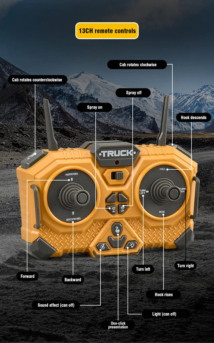 Grúa RC con Control Remoto 2.4G para Niños con Pulverizador