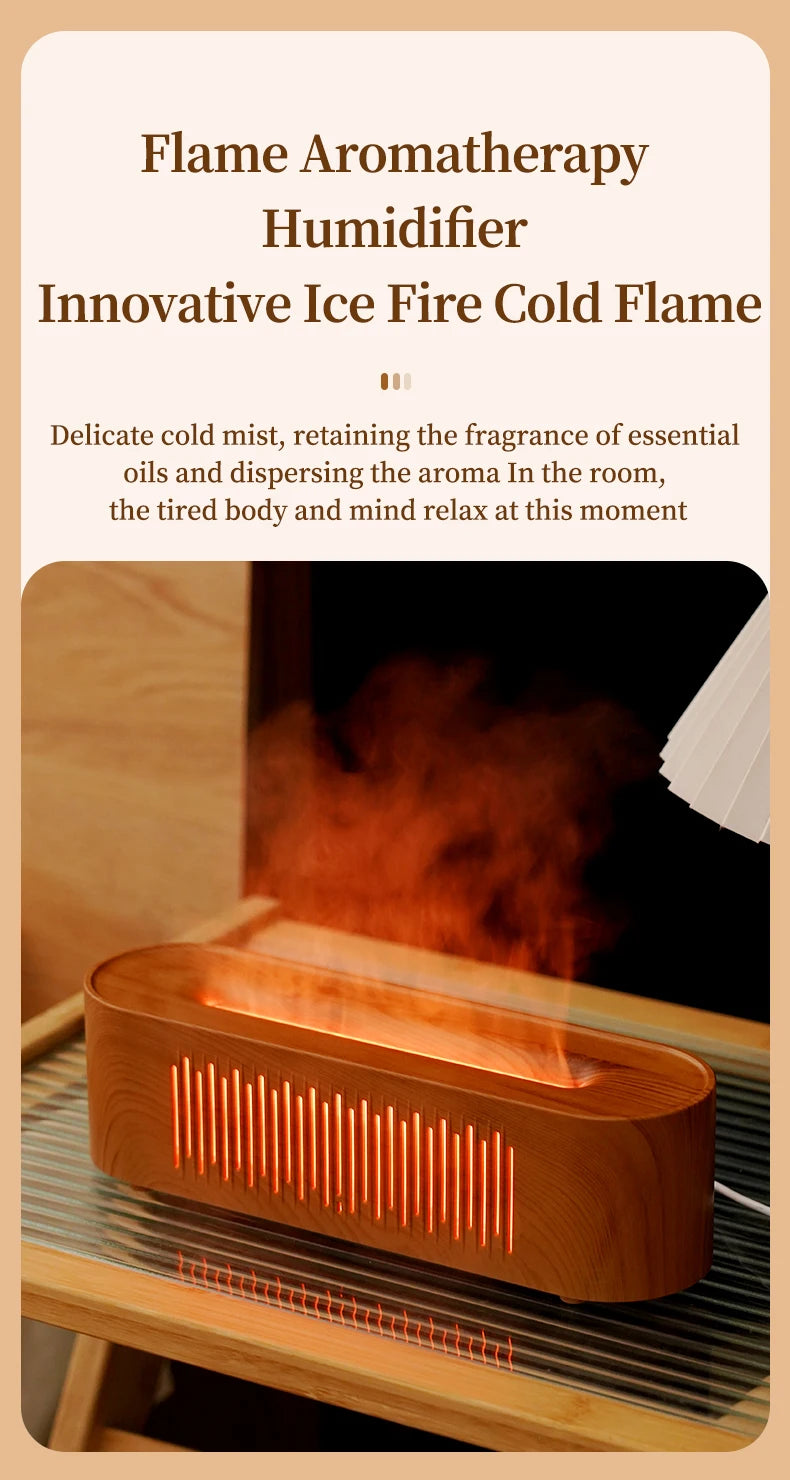 Humidificador de aromaterapia con llama, atmósfera colorida, luz nocturna, humidificación silenciosa, diseño de ventilación de fondo suave