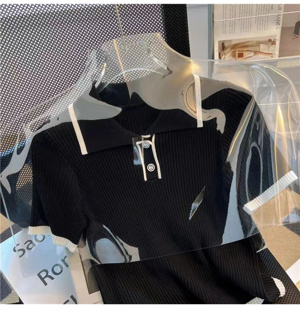 Camiseta de Punto Seda Helada para Mujer, Manga Corta