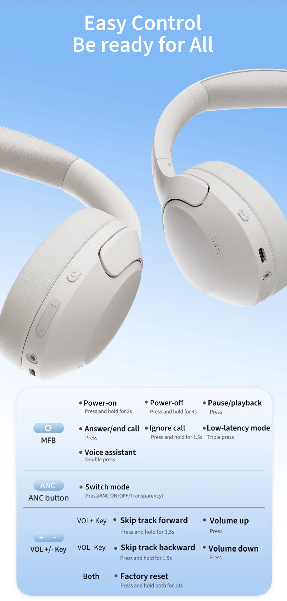 QCY H3 Lite Auriculares ANC Bluetooth 5.3 60H
