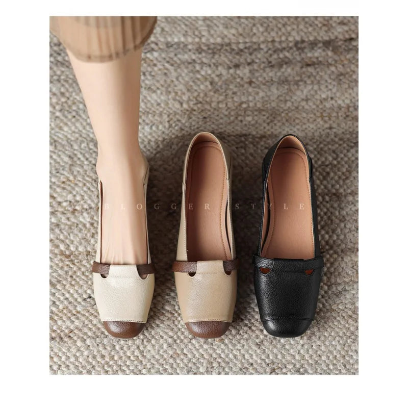 Zapatos Mary Jane vintage de cuero suave para mujer de otoño 2025, tacón grueso, suela suave cómoda, elegante y versátil