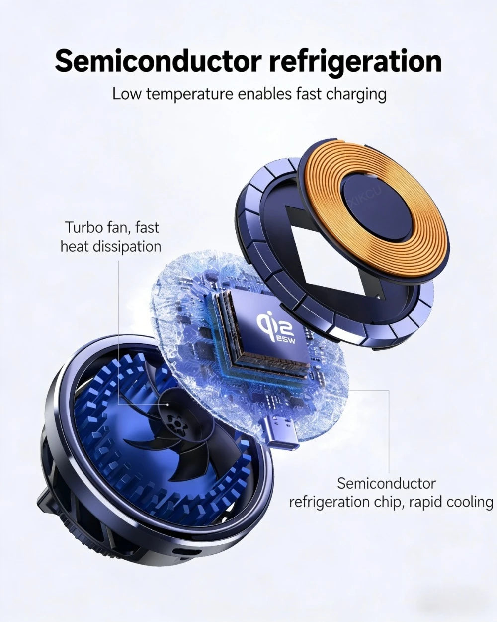 Cargador Inalámbrico Magnético para Auto TEC-Cooler Qi2.2 25W para iPhone 16/17 Pro Max, Carga Rápida, Soporte para Teléfono con Ventilación de Aire para iPhone 17~12