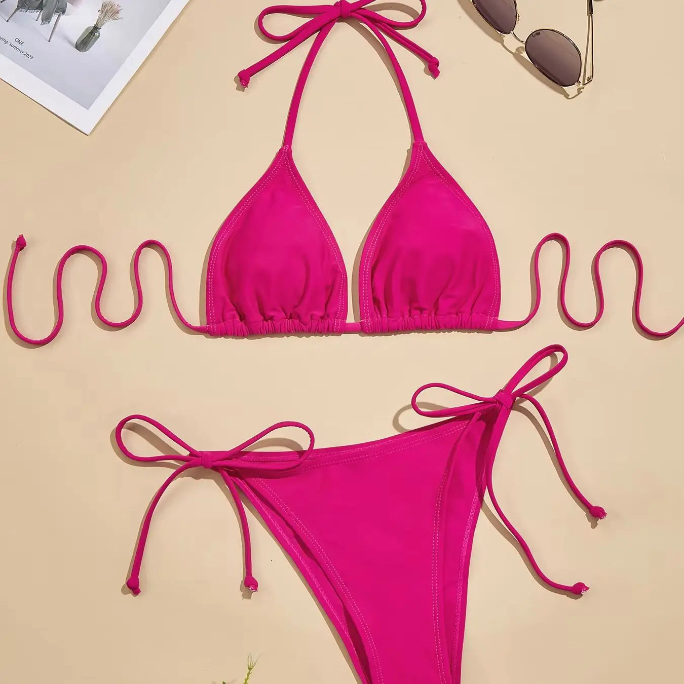 Conjunto de Bikini de 2 Piezas para Mujer, Diseño sin Tirantes y Espalda Descubierta, Traje de Baño Rojo, Sexy, Color Sólido, Resistente a las Arrugas, para Damas