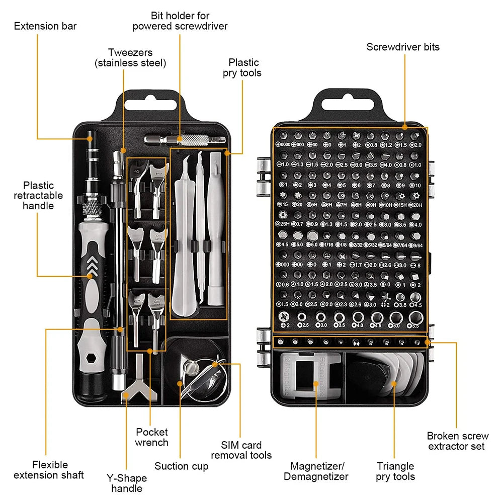 Juego de destornilladores 25/115/135/140 en 1, Kit de puntas de tornillo Phillips Torx magnético con llave removedora eléctrica, herramientas de reparación de teléfono y PC