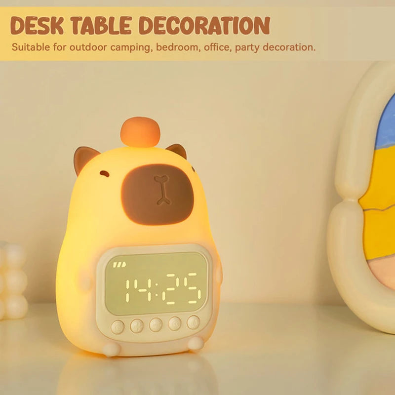 Lámpara Nocturna Capibara con Reloj Despertador Infantil