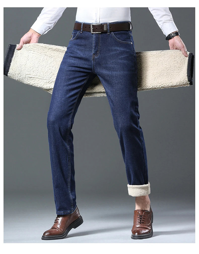 Pantalones Vaqueros Holgados para Hombre, Elásticos, con Forro Polar