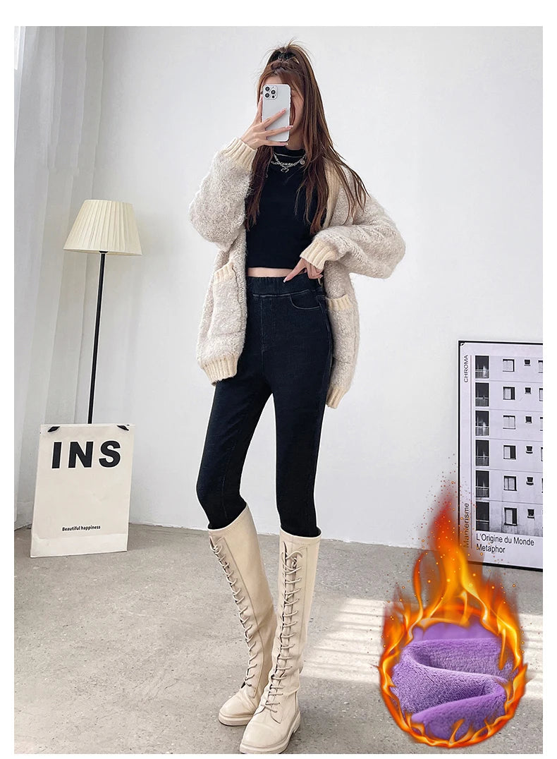 Pantalones Vaqueros de Invierno con Forro de Lana para Mujer