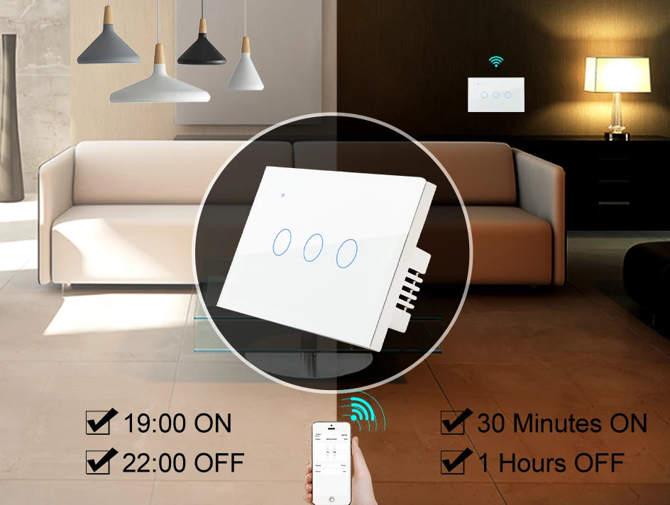 Interruptor táctil inteligente WiFi Tuya/Smart Life para lámparas, 220V-240V, 1-3 vías