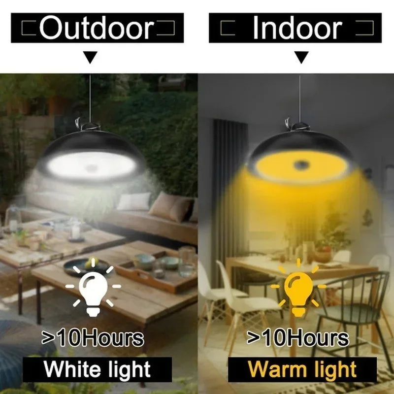 Lámpara solar para exteriores, lámpara LED impermeable, decoraciones de luz colgante de doble cabeza con control remoto para cobertizo interior, granero Roo