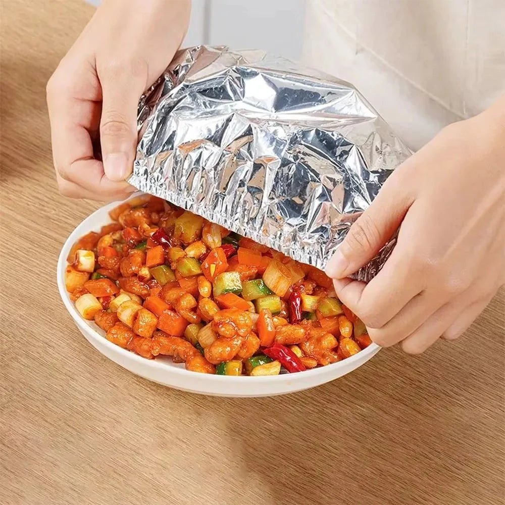 10-50 piezas de cubiertas reutilizables de aluminio para recipientes, aislamiento térmico y conservación del calor, aptas para alimentos, para horno, comida para llevar, picnic