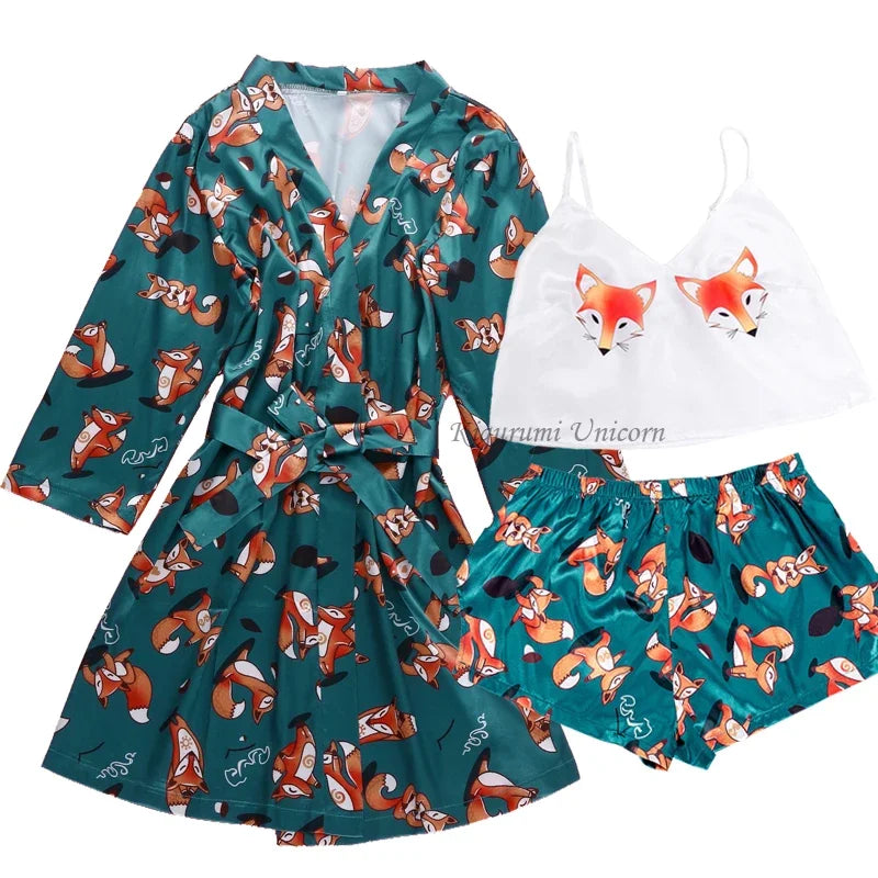Conjunto de pijamas de seda sintética satinada para mujer, Top con tirantes y pantalones, ropa de dormir con estampado Floral, ropa de dormir de otoño para el hogar, bata de S-XXL