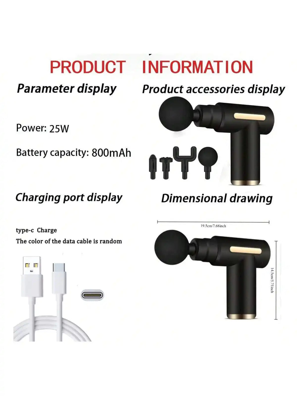 Pistola de masaje muscular portátil 2026 para masaje corporal, con pantalla táctil Led, ajuste de velocidad y 4 reemplazables, recargables