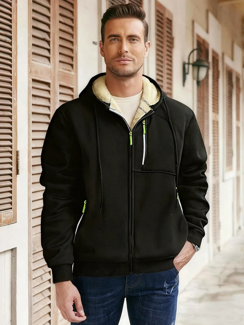 Chaqueta de Invierno con Forro Sherpa y Capucha para Hombre