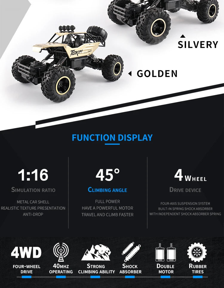 Auto RC 4x4 Todoterreno Control Remoto 1:12 OiKe con Luces LED