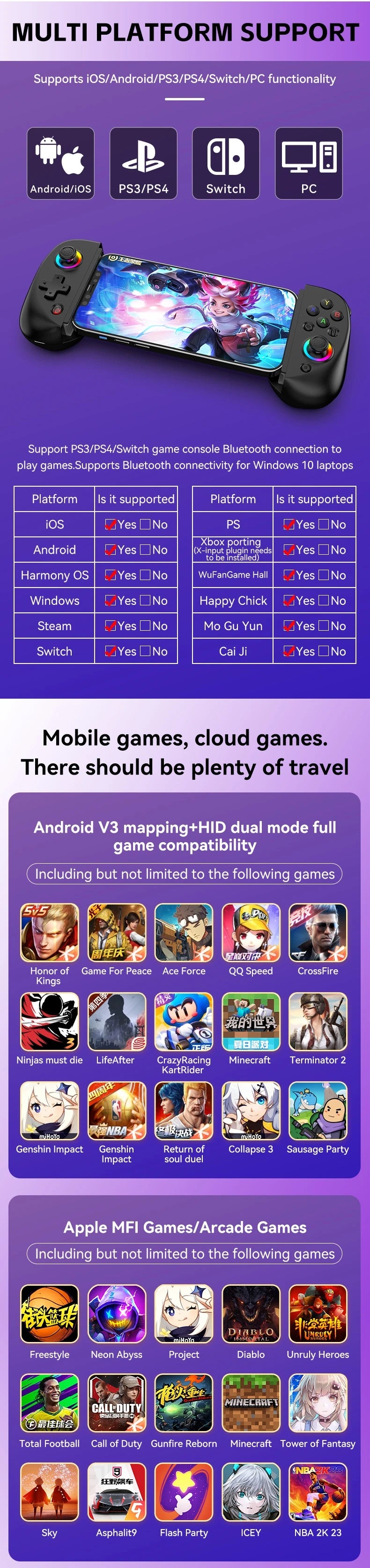 Control inalámbrico Bluetooth para PS4, PS3, Switch, iPhone, Android, PC móvil, teléfono móvil, tableta, Hall, Gamepad, controlador de juego, Pad de juego