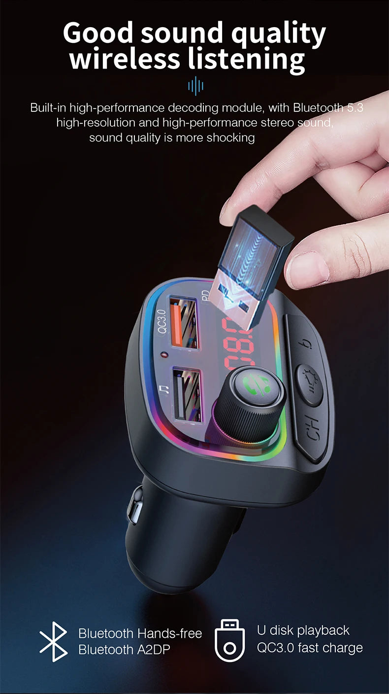 Transmisor FM Bluetooth DYBO para Auto, Cargador USB Dual, Manos Libres