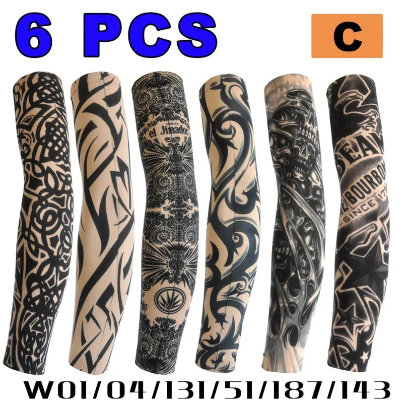 6 Mangas Protectoras para Tatuajes Unisex, Protección Solar UV, Mangas con Estampado de Tatuajes para Ciclismo al Aire Libre