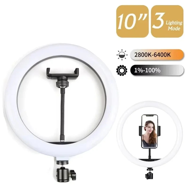 Anillo de luz LED para Selfie de 6/10/12 pulgadas, lámpara de relleno LED regulable para fotografía para teléfono móvil, luz de anillo para estudio de fotografía y vídeo en vivo