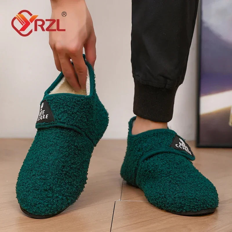 YRZL zapatos de algodón de invierno para hombre, zapatillas ligeras sin cordones cálidas, mocasines de algodón de felpa para dormitorio y hogar, zapatos cálidos de invierno para hombre