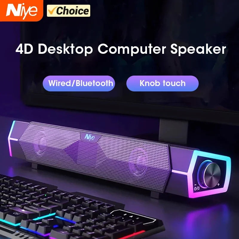 Barra de Sonido Bluetooth 5.0 para PC con Subwoofer y Luces RGB