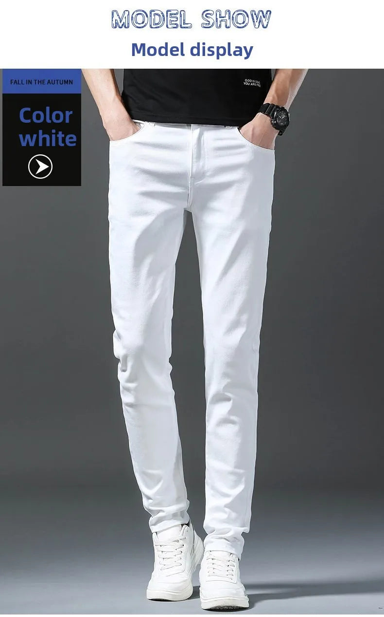 Pantalones Vaqueros Rectos con Cintura Elástica para Hombre, Blancos