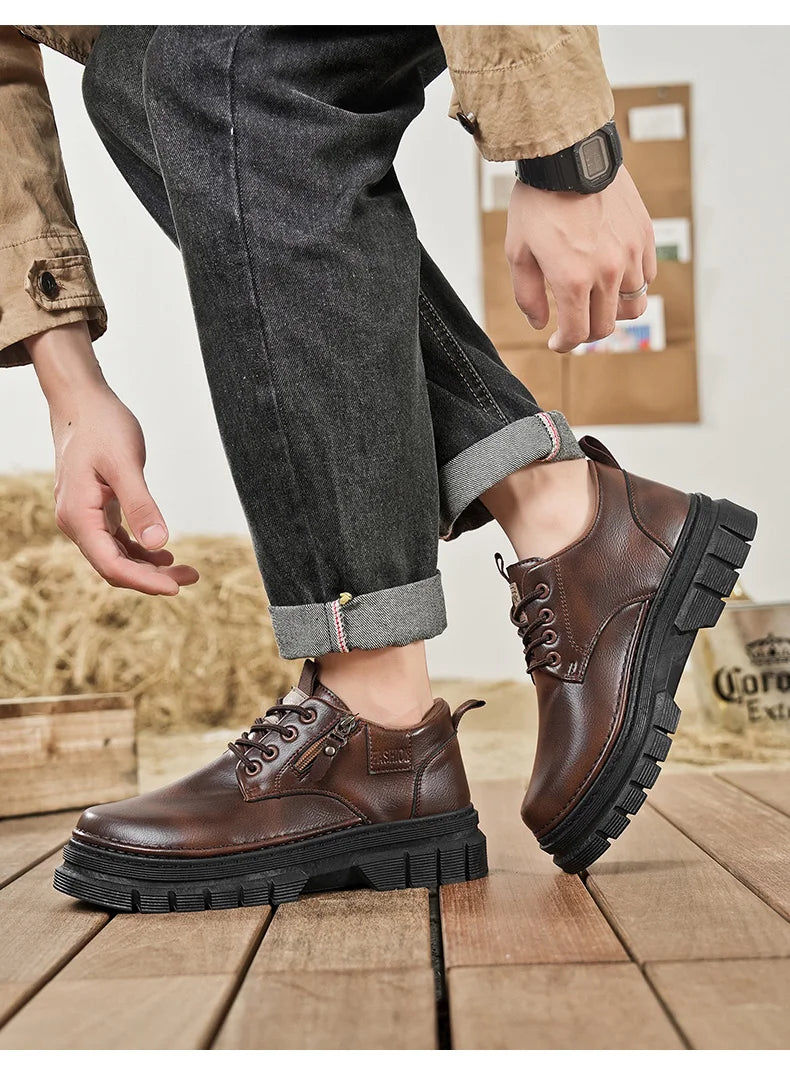 Zapatos informales para hombre, calzado cómodo para trabajo hecho a mano en las cuatro estaciones, zapatos de trabajo al aire libre, moda Joker, zapatos de marea juvenil, zapatos de cuero para fiesta de negocios