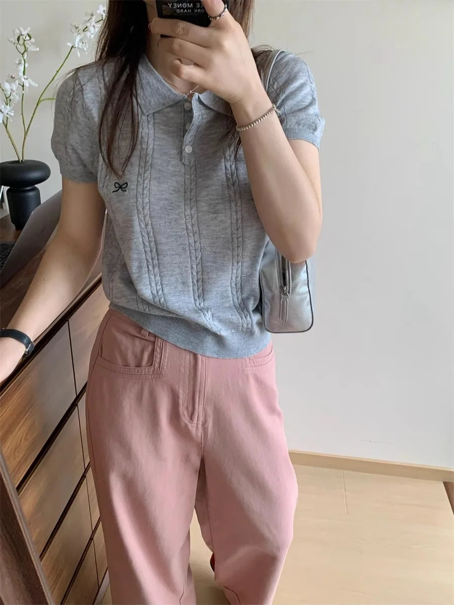 Camiseta Polo Coreana Delgada para Mujer