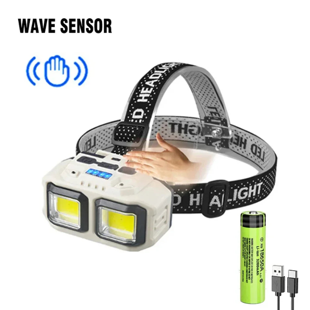 Linterna Frontal LED COB Recargable USB para Camping y Pesca