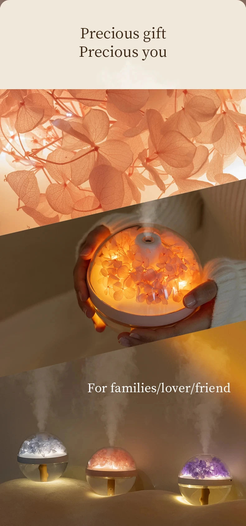 Humidificador de flores eternas, luz de ambiente, cargador de batería Dual USB, Mini difusor de flores artificiales, regalo de Festival creativo para el hogar