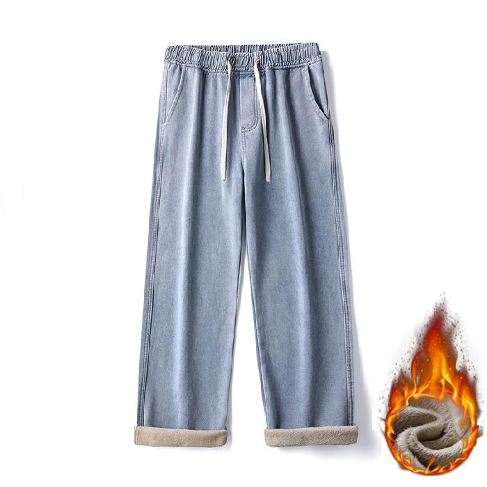 Pantalones Vaqueros Y2K para Hombre, Pierna Ancha, Forro de Terciopelo