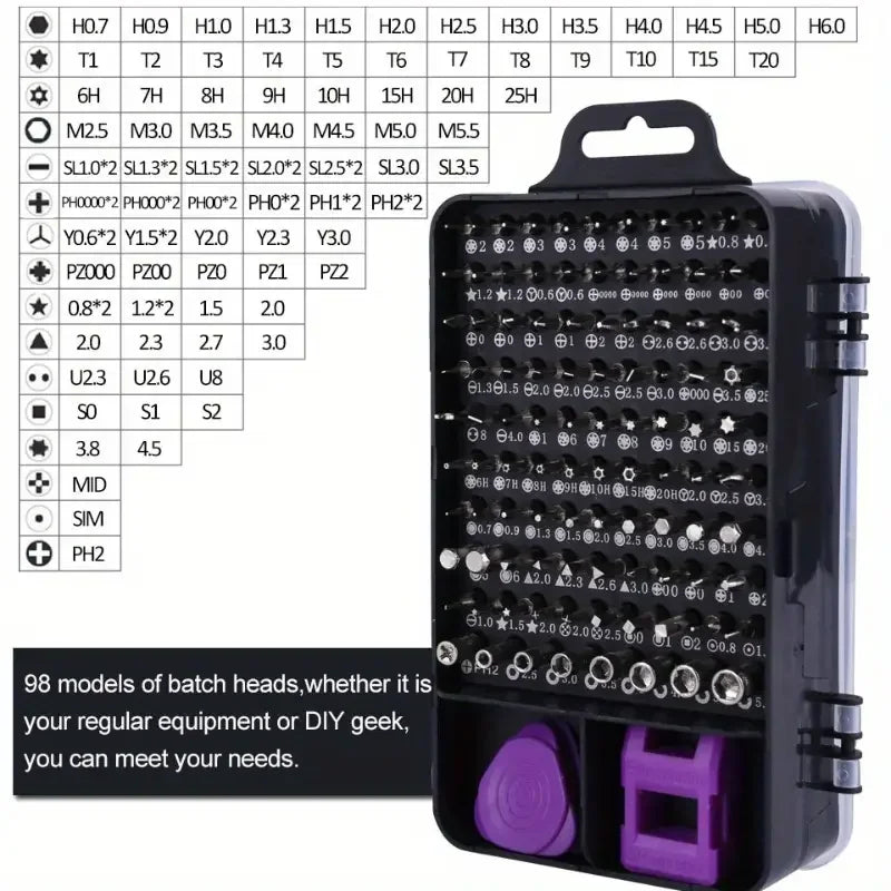 Juego de Destornilladores de Precisión 115 en 1, Mini Kit de Reparación con Tres Destornilladores de Forma de Ala