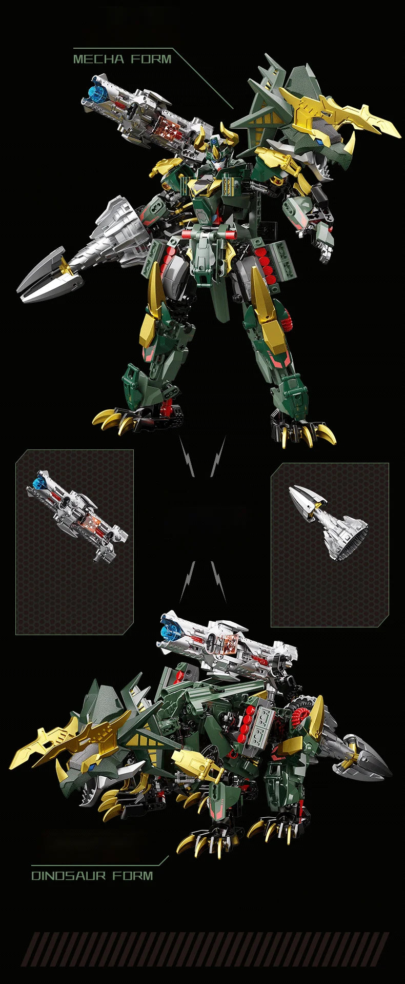 Bloques de construcción para niños, juguete de ladrillos para armar dinosaurio Mecha rex, serie F5-A0007, 2 en 1
