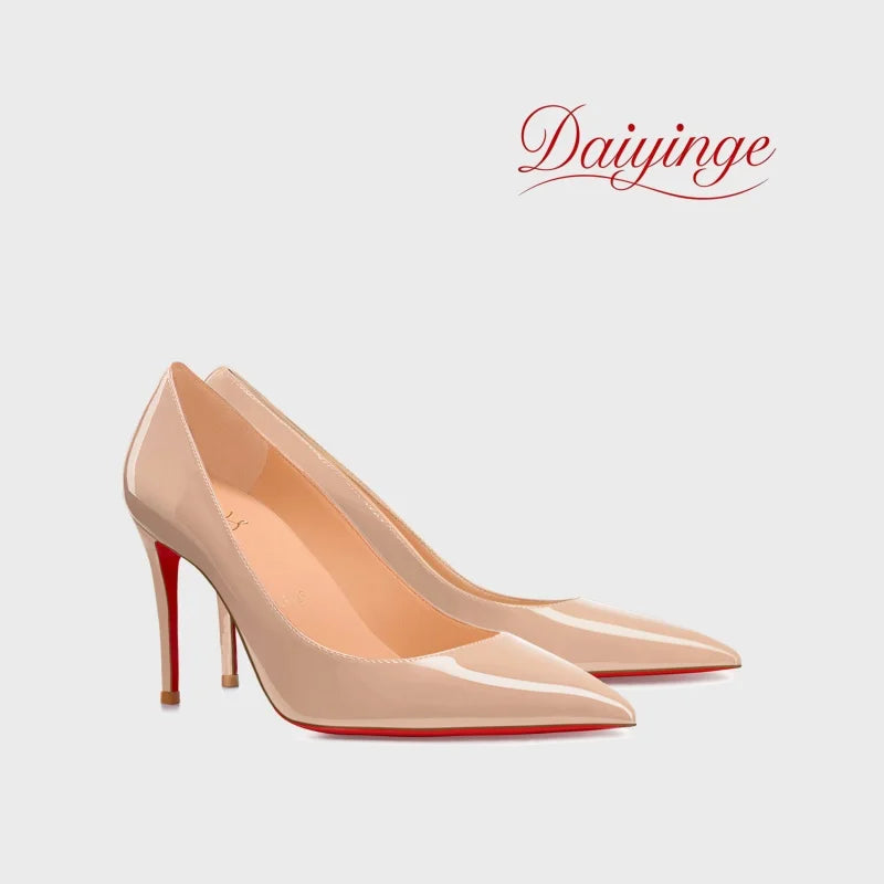 Stilettos de Mujer Charol Suela Roja Punta Fina Tacón Alto