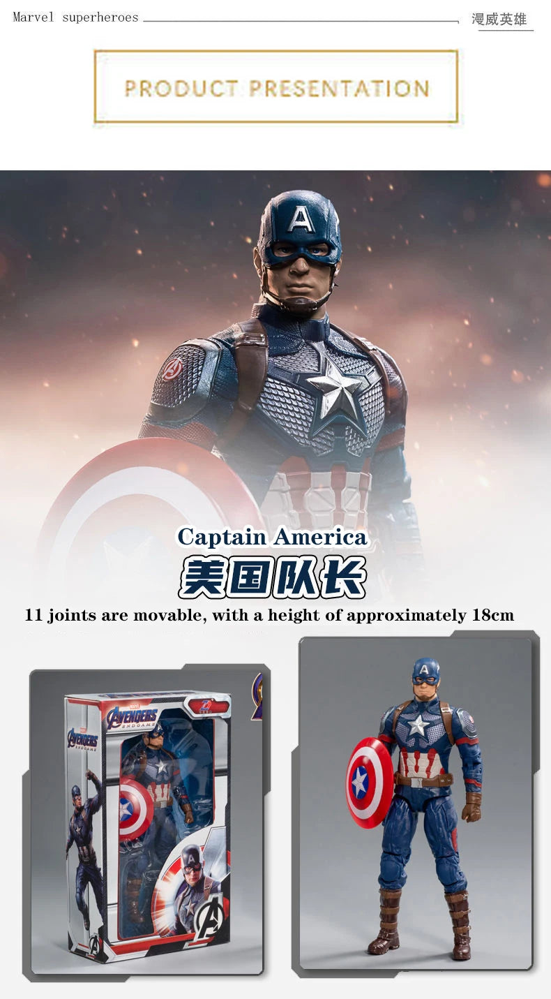 Juguete para niños de 18cm, leyenda de Marvel, vengadores, Iron Man, Spider Man, Capitán América, regalo de cumpleaños para niños, juguete, modelo de estatuilla móvil