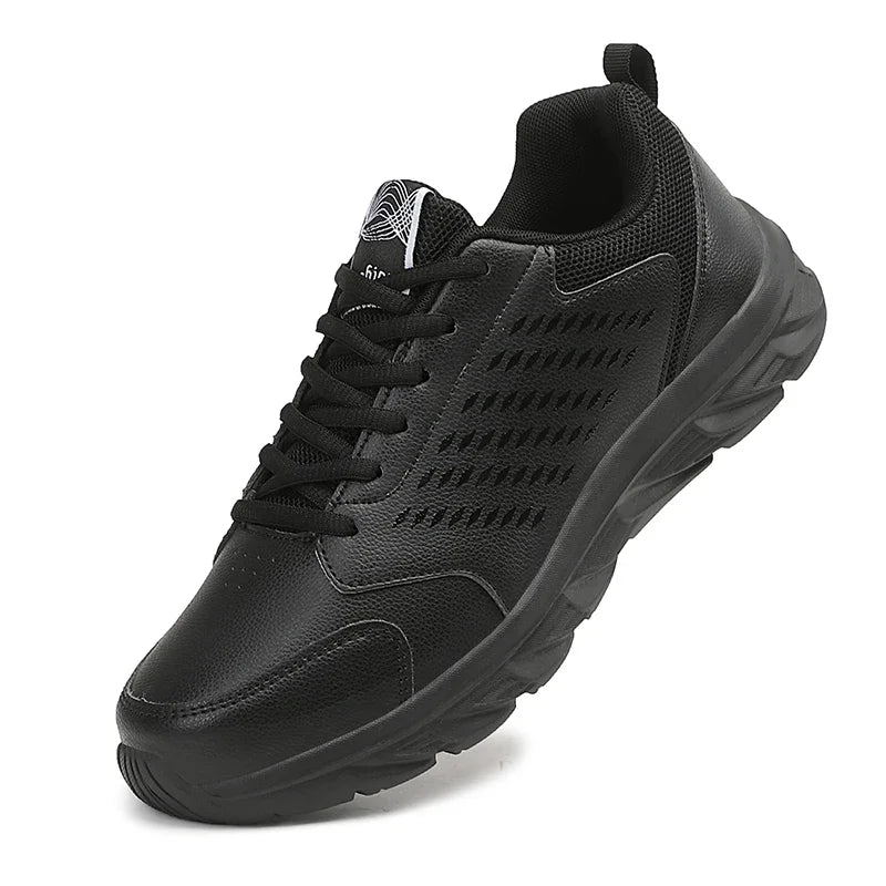 YRZL zapatos deportivos de cuero Artificial negro para hombres, zapatos casuales de alta calidad, impermeables, antideslizantes, cómodos para exteriores