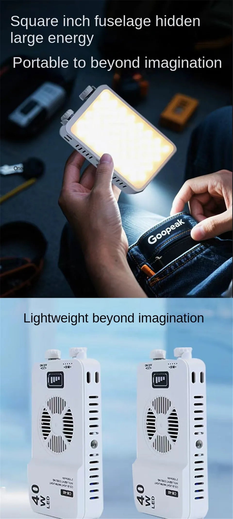 Luz de Belleza de 40W con Ventilador, Luz Superior para Cámara, Luz de Relleno Portátil de Mano, Luz LED para Selfies y Fotografía al Aire Libre