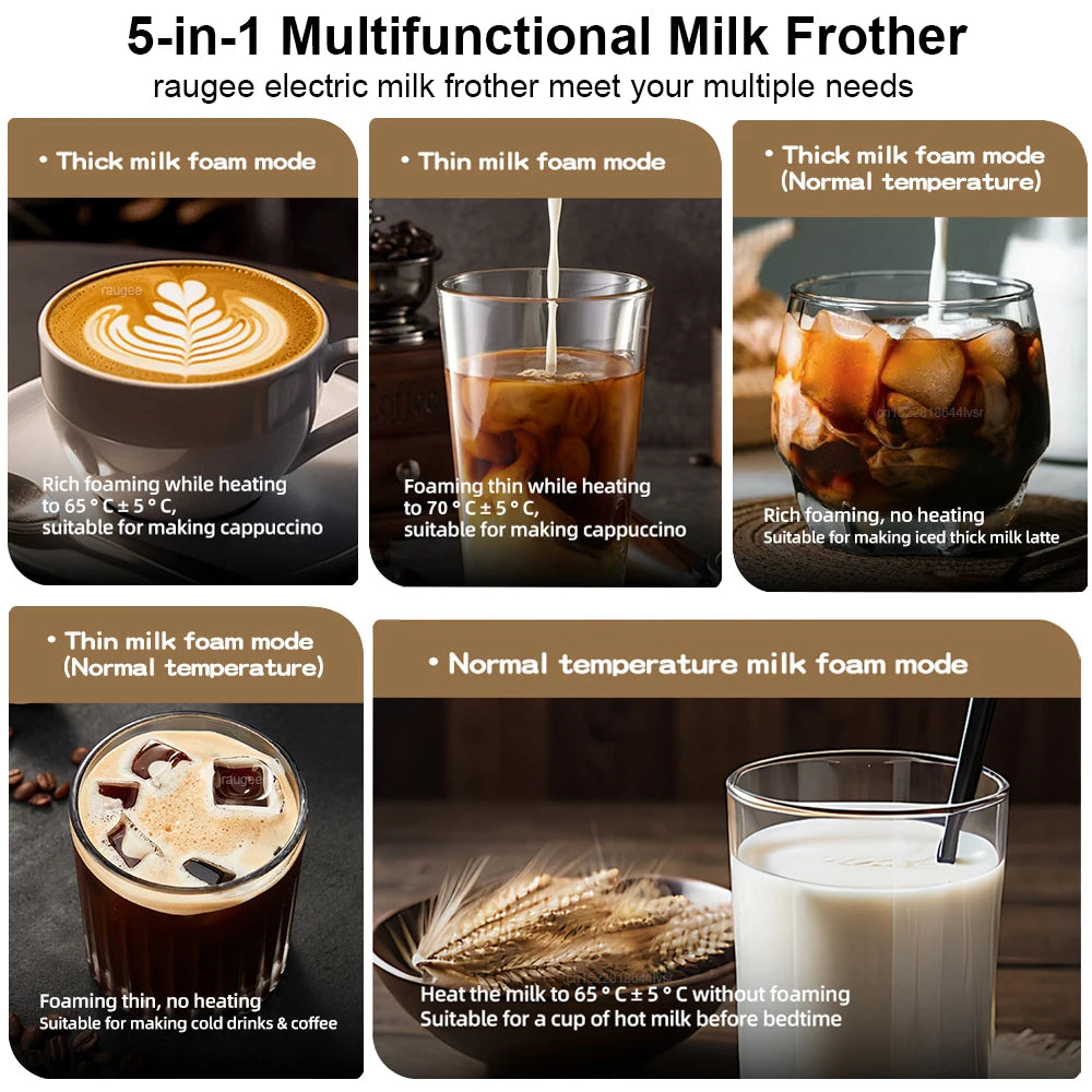 Espumador de leche eléctrico 5 en 1 raugee para café, capuchino y latte