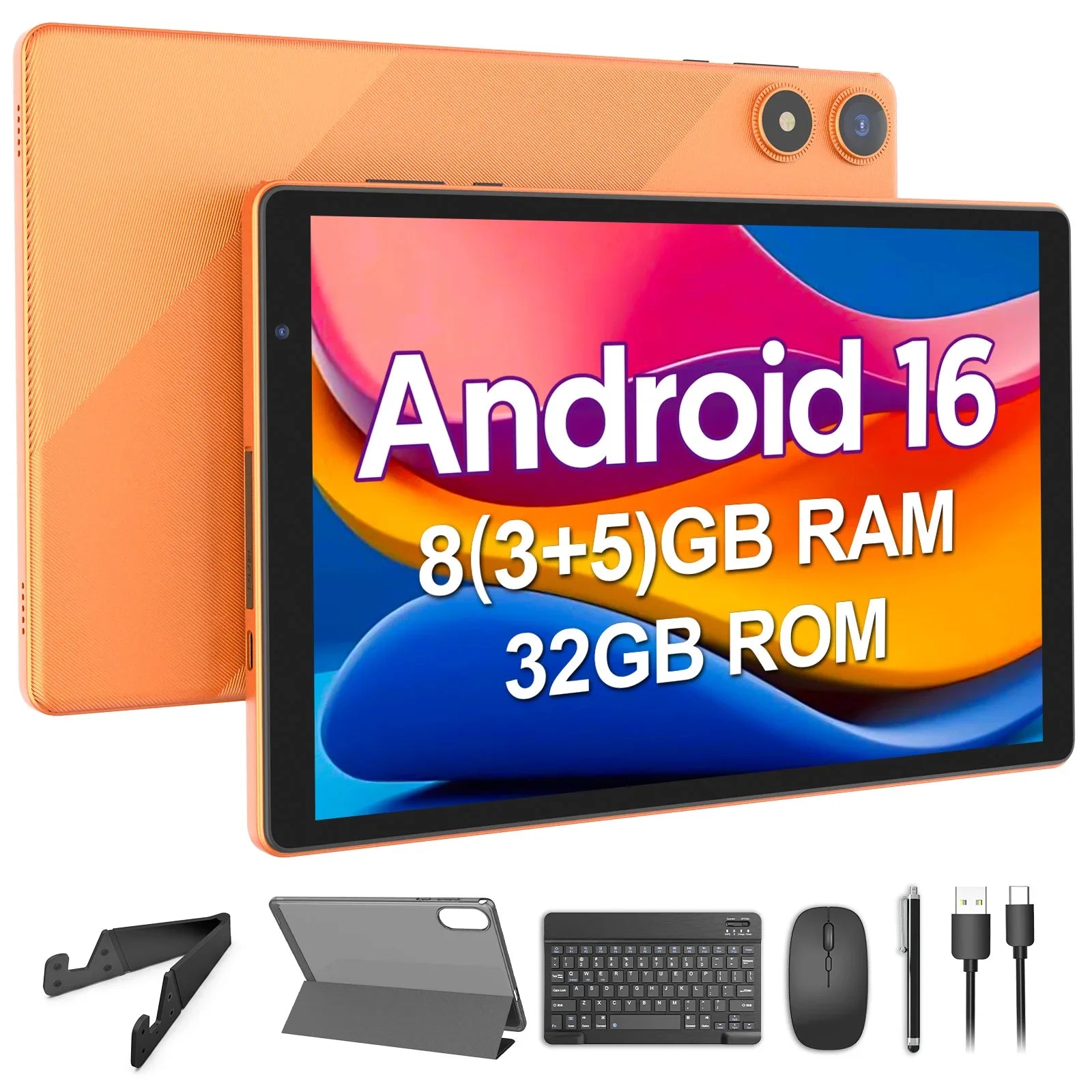 Tableta BAKEN de 10 Pulgadas |   Sistema Operativo Android 16 |   Procesador de Cinco Núcleos |   8GB de RAM (3GB + 5GB) + 32GB de ROM |   WiFi 6 |   Cámaras Duales |   6000 MAh