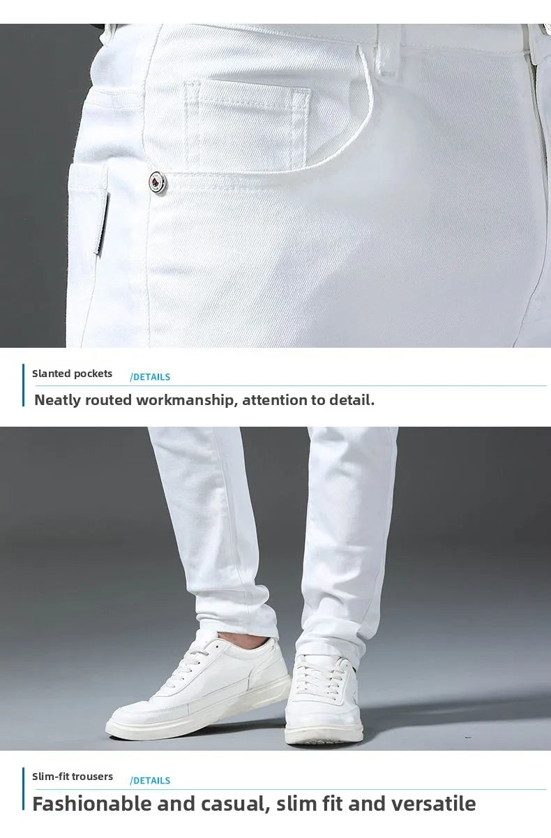 Pantalones Vaqueros Rectos con Cintura Elástica para Hombre, Blancos