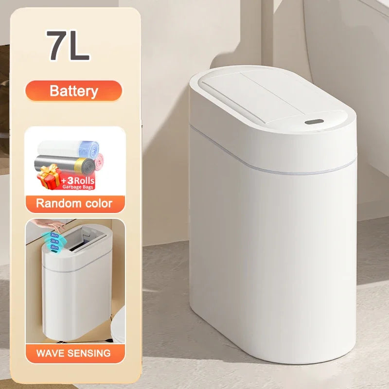 Cubo de basura con Sensor inteligente con tapa, montaje en pared de 7/9L, cubo de basura para el hogar, cocina, inducción automática bidireccional, cubo de basura para inodoro con hendidura estrecha