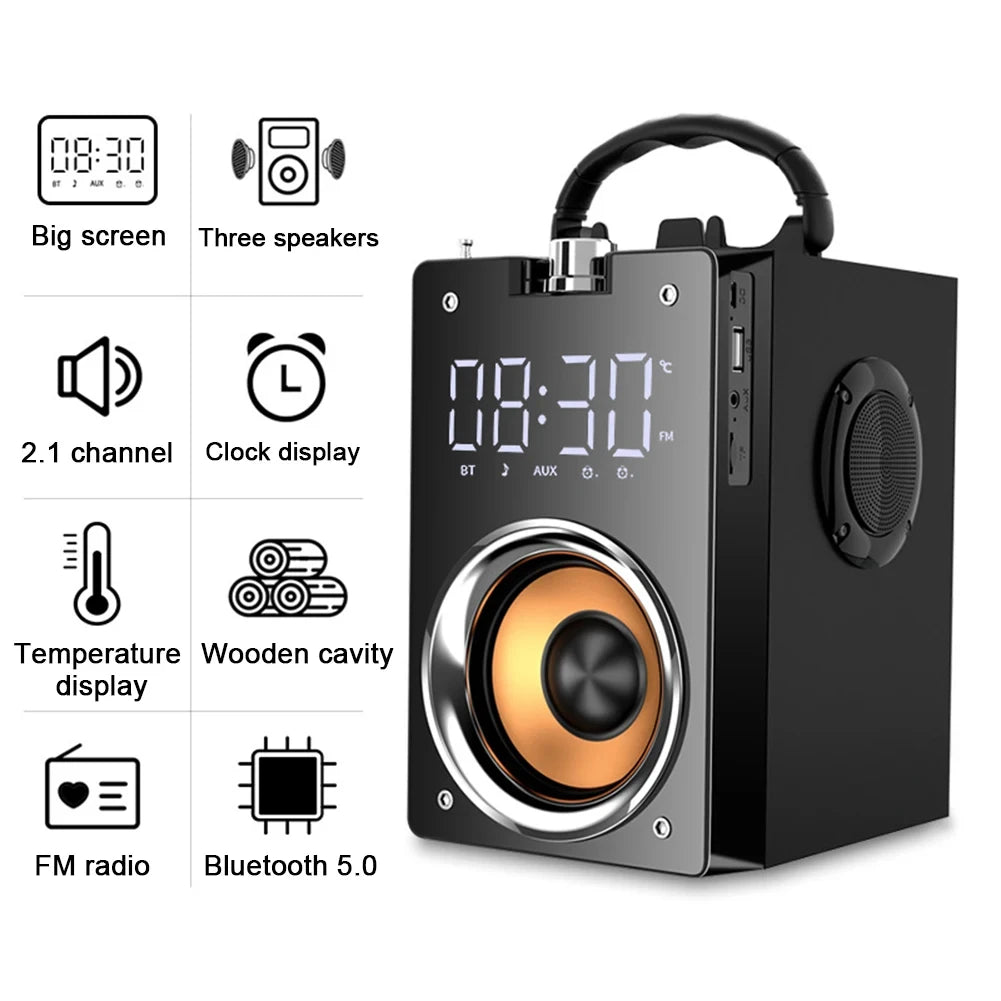 Altavoces Bluetooth inalámbricos de Supergraves de madera, Subwoofer estéreo portátil de alta potencia, Centro de música, soporte TF, Radio FM, HIFI BoomBox