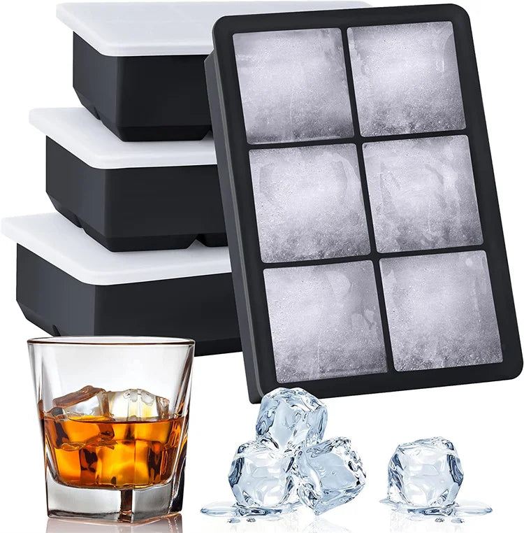 LMETJMA Bandejas grandes para cubitos de hielo con tapas, moldes cuadrados de silicona para cubitos de hielo, moldes para cubitos de hielo sin BPA para cócteles de whisky JT09