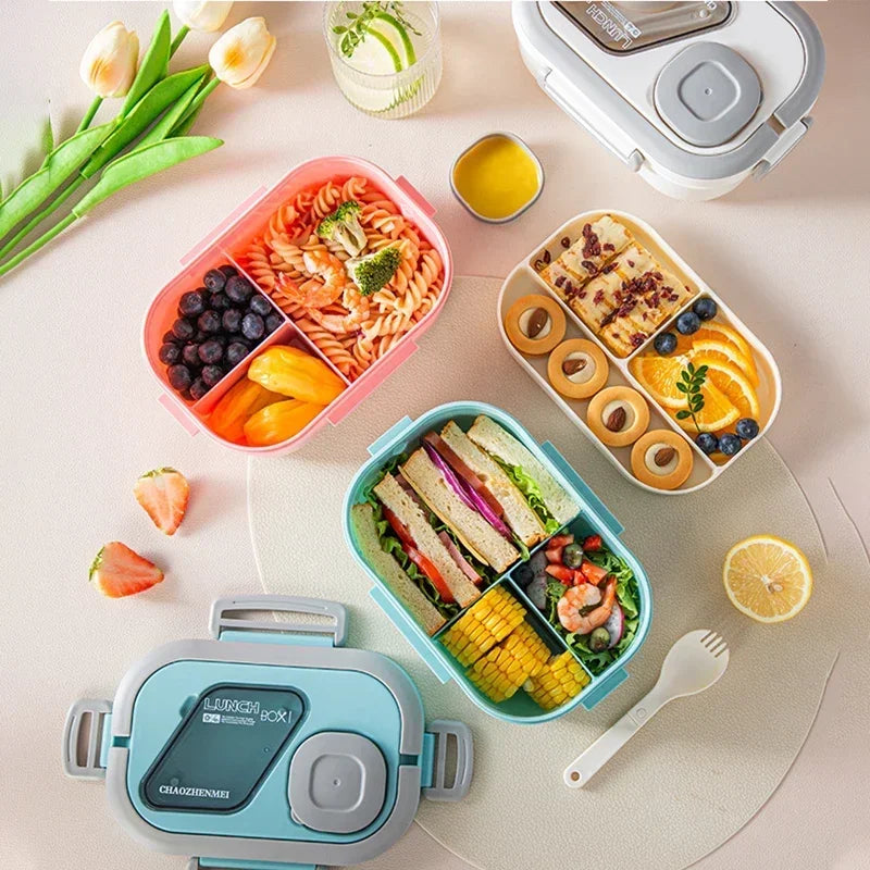 Fiambrera portátil con compartimento, caja con asa de transporte Bento de paja de trigo, contenedores de vajilla reutilizables, contenedores de comida para aperitivos y comida
