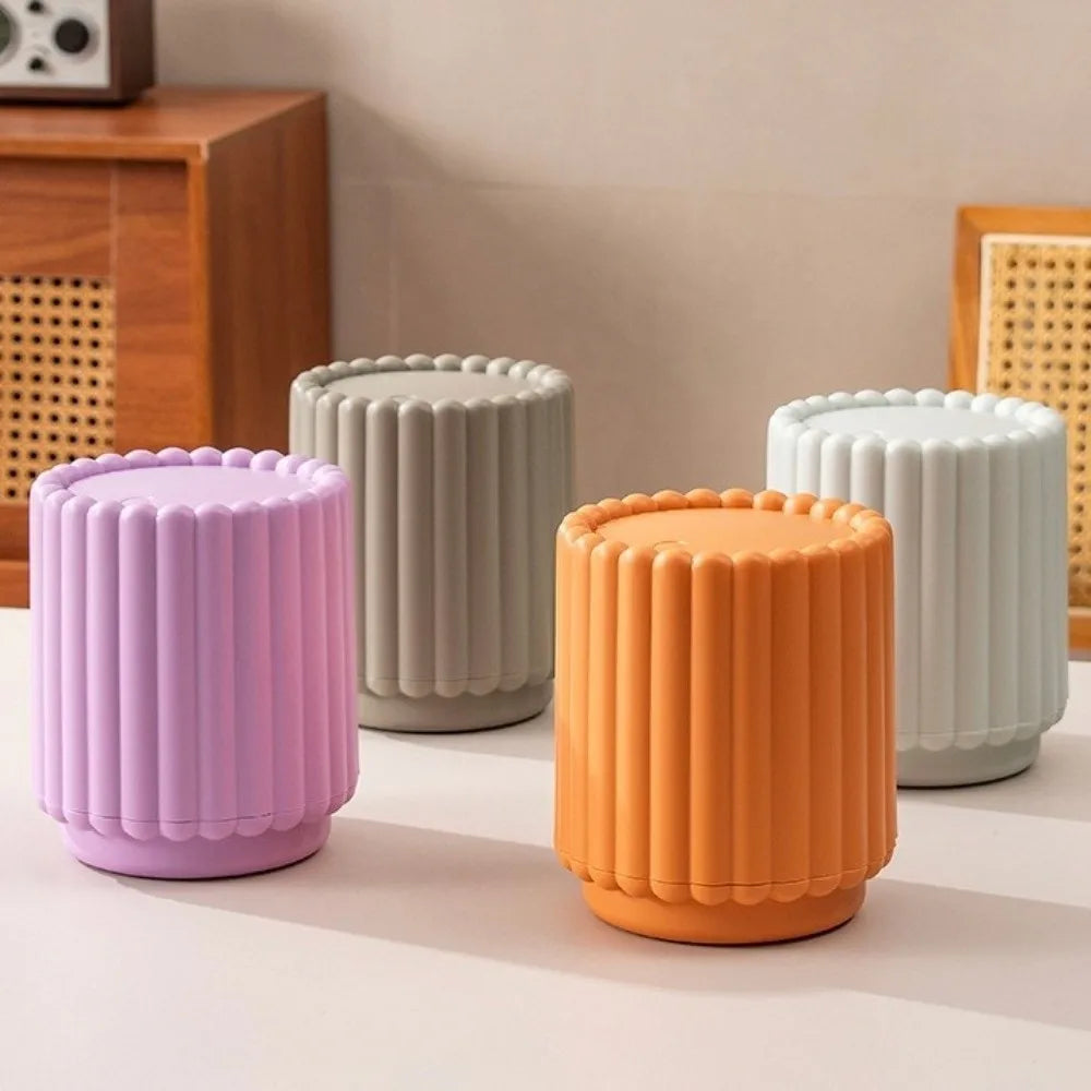 Cubo de basura de escritorio con tapa abierta, cubo de basura con forma de girasol de gran apertura, cubo de almacenamiento de plástico antideslizante para oficina