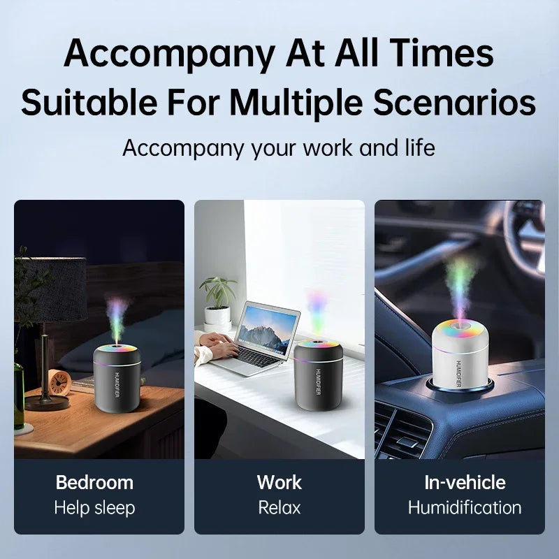 Mini humidificador difusor de aromas USB 180 ml para auto con luces