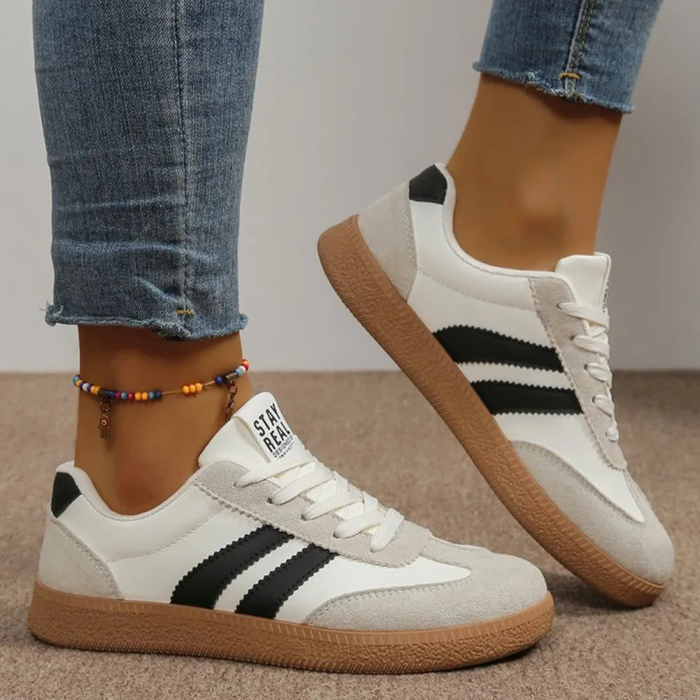 Zapatillas ligeras y cómodas para mujer, zapatos deportivos con cordones a rayas a la moda, zapatillas informales transpirables verdes de talla grande