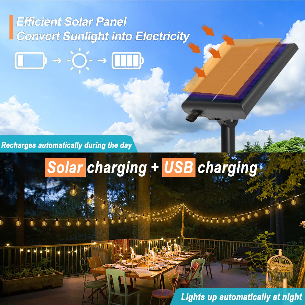 Guirnalda Solar G40 con Control Remoto IP65 - Hasta 30M Jardín