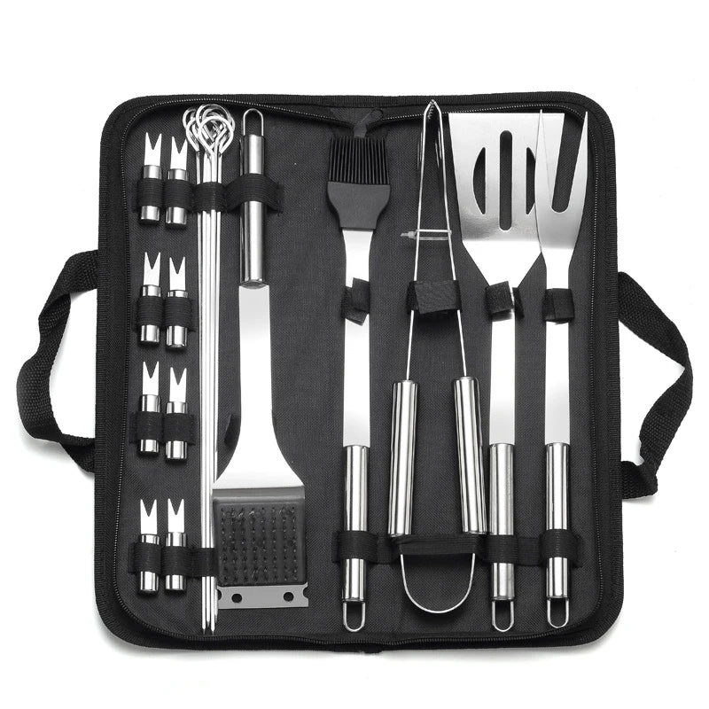 LMETJMA Juego de accesorios para parrilla de barbacoa, kit de utensilios de acero inoxidable para barbacoa con estuche, kit de utensilios prácticos portátiles para parrilla