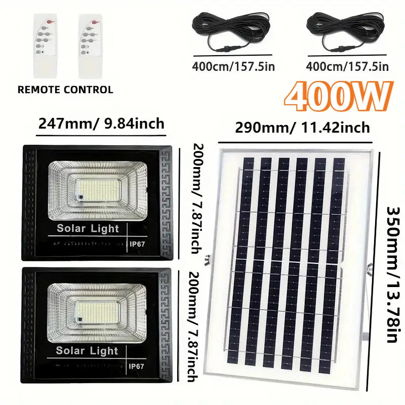 Reflector solar LED 400W 2 cabezales para jardín impermeable IP65